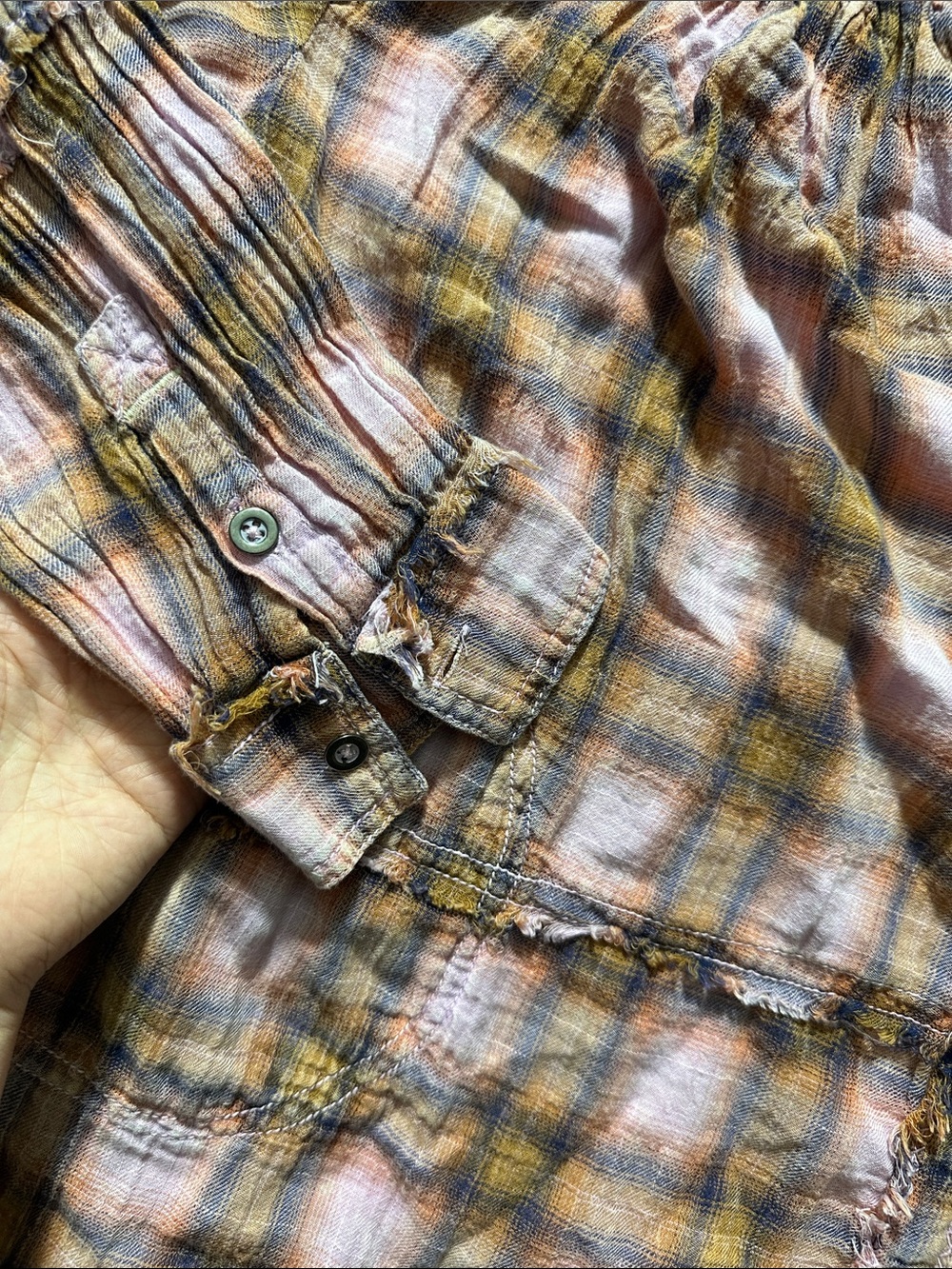 We The Free Plaid Button-Up Top in Mustard, Pink & Brown - Picture 4 of 6